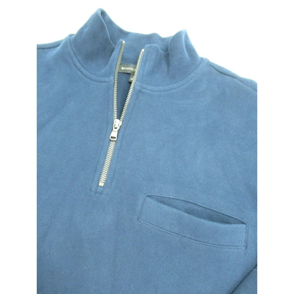 Banana Republic Men's XL 1/4 Zip Sweater w/Pocket Organic Cotton Navy Blue